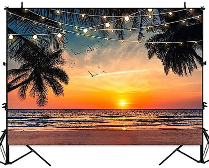 Sensfun Sea Beach Sunset Backdrop Hawaii Tropical Palm Trees Luau Party Photography Background Summer Seaside Vacation Wedding Birthday Baby Shower Party Decorations Banner Photo Booth Props 8x6ft - size: 8x6ft