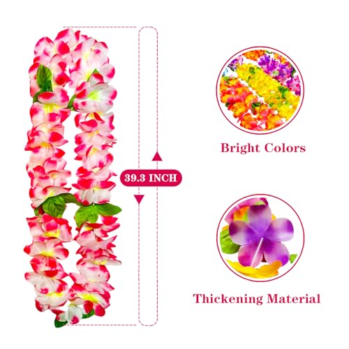 GoodUping 32pcs Hawaiian Leis Party Set with 8 Necklaces, 16 Wristbands, 8 Photo Booth Glasses for Tropical Luau, Summer Beach Birthday, Pool Party Decorations & Favors - size: 32pcs