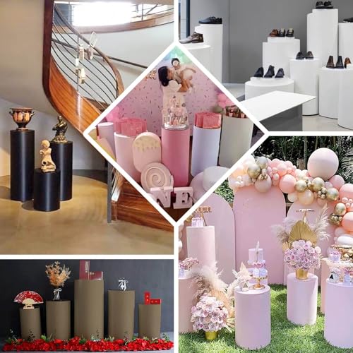 Efavormart Set of 5 | Taupe Spandex Cylinder Plinth Display Box Stand Covers, Stretchable Pedestal Pillar Prop Covers - 160 GSM - color: Taupe, size: Spandex Cylinder Covers