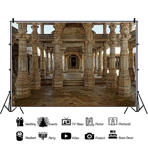 Leyiyi 7x5ft Ancient Indian Temple Photography Backdrop Beautiful Magical Old Indian Temple Background Columns Carved Wall Great Marble Columns Sculptures Backdrop Indian Vinyl Photo Studio Props - size: 7x5ft