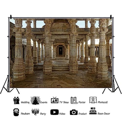Leyiyi 5x4ft Ancient Indian Temple Photography Backdrop Beautiful Magical Old Indian Temple Background Columns Carved Wall Great Marble Columns Sculptures Backdrop Indian Vinyl Photo Studio Props - size: 5x4ft