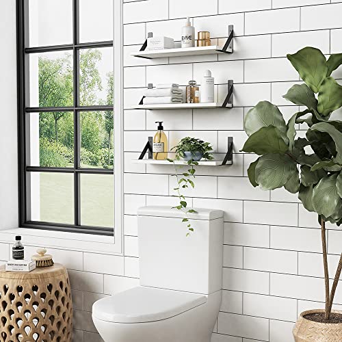 Forbena White Floating Shelves for Wall Decor Set of 3, 17 x 6 Inches Bathroom Shelf Over Toilet, Small Modern Mounted Shelves for Kids Bedroom Nursery Office Living Room Books Picture Frames - color: White, size: 17 Inches