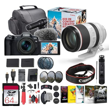 Canon EOS R8 Mirrorless Camera Content Creator Kit with RF 24-50mm f/4.5-6.3 is STM Lens (5803C037) + Canon RF 70-200mm f/2.8 L is USM Lens + 64GB Memory Card + Photography Software + More