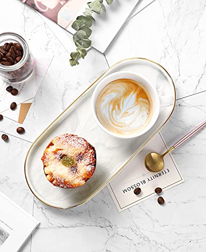 Luxspire Bathroom Vanity Tray, Marble Ceramic Dresser Jewelry Dish with Golden Rim, Decorative Tray Countertop Sink Storage Holder Organizer for Soap Candles Perfume Comestic Home Decor, Marble White - color: Marble White+gold, style: Small