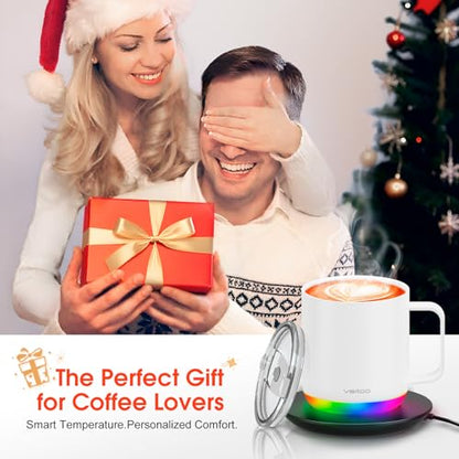 Vsitoo S6 Plus Smart Coffee Mug, 12oz,Temperature Controlled Mug & Electric Coffee Mug with Music Sync Lights，Auto-Sensing AI Heats Drinks to 120-150°F Hands-Free. Ideal for Home/Office/Gifts - White - color: White
