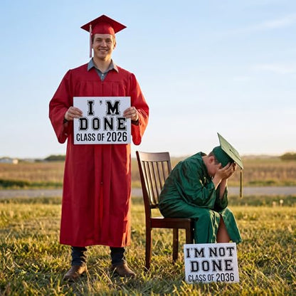 Novabright 2 Pcs 2026 Senior Photo Props I'm Done I'm Not Done Sibling Signs, 12 x 9 Class of 2026 Sign with 0-9 Number Stickers, Funny Graduation Picture Props for Senior Grad Party Supplies(Black)