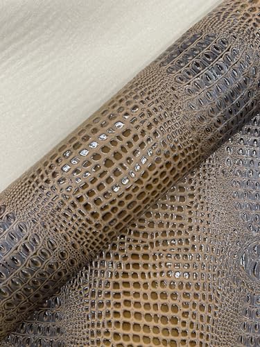 Glossy Two Tone Gator Fake Leather Upholstery, 3D Crocodile Skin Texture Faux Leather PVC Vinyl, 54" Wide (Aloha Brown, 12" X 54") - color: Aloha Brown, size: 12" X 54"