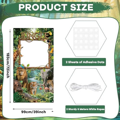 Jungle Animals Backdrop Jungle Party Decorations Safari Photo Backdrop Rain Forest Adventure Scenic Photography Background Banner for Large Wild Animals Party Supplies Wild Rainforest Photo Booth Prop - style: Jungle Animals
