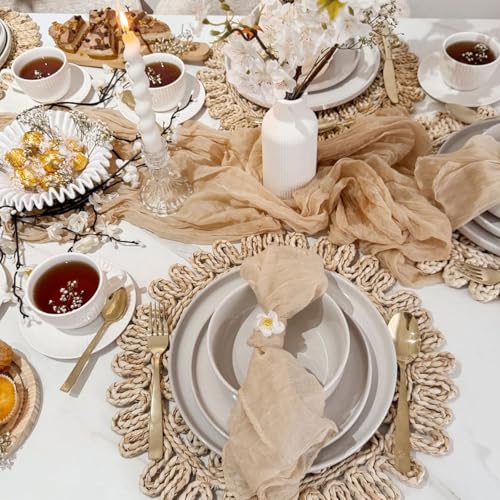 Set of 42 Gauze Cheesecloth Napkins Beige 20 x 20 Inch Rustic Boho Decorative Wrinkled Napkins for Wedding,Dinner,Family Everyday Use/Parties - color: Beige, size: 20" x 20" (Set of 42)