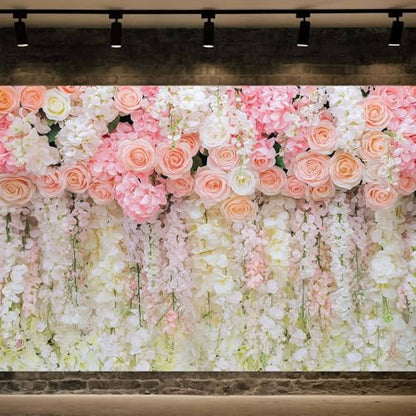 5x4ft Pink Rose Flower Wedding Photography Backdrop Spring Floral Photography Backdrop Valentine's Day Mother's Day Girl Birthday Baby Shower Wedding Bridal Party Banner Photo Booth Props Background - color: Multi9, size: 5X4FT