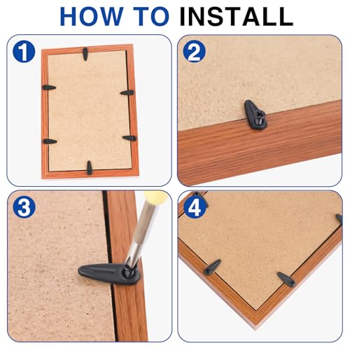 Picture Frame Backing Clips with Screws,100 Sets Black Durable Plastic Turn Button Backing Fasteners for Canvas Art,Shadow Box,Hanging Photos,Pictures Framing Supplies (A-Black)