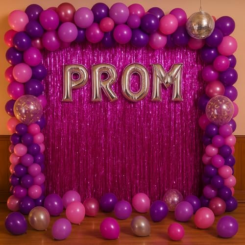 Voircoloria 3 Pack 3.3x8.2 Feet Pink Foil Fringe Backdrop Curtains, Tinsel Streamers Birthday Party Decorations, Fringe Backdrop for Graduation, Baby Shower, Gender Reveal, Disco Party - color: 03 Pink
