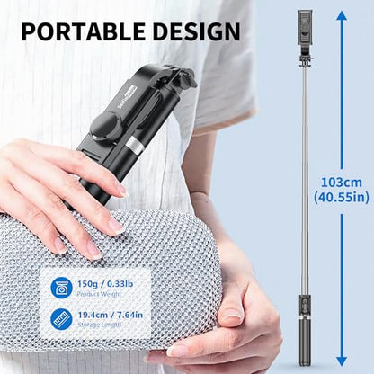 Selfie Stick Tripod, All in One Extendable & Portable iPhone Tripod Selfie Stick with Wireless Remote Compatible with iPhone 17 16 15 14 13 12 pro Xs Max, Galaxy Note10/S20/S10/OnePlus 9/9 PRO etc - style: Black