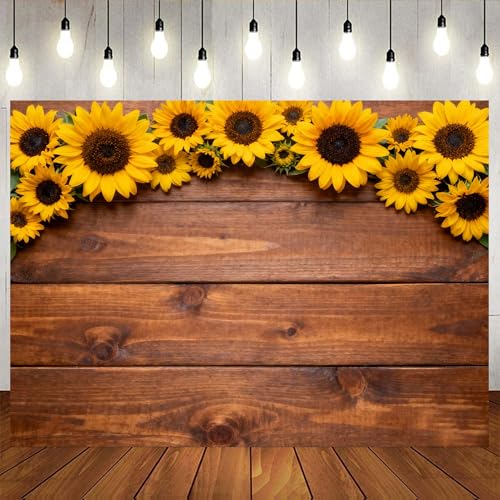 Sunflower Wood Texture Backdrops for Photography, Summer Sunflower Photo Backdrop, Rustic Child Baby Shower Birthday Party Backdrop Studio Photo Booth Props, 7X5FT
