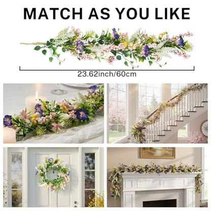 MOYEE Candle Holder Centerpieces for Tables,Candle Ring,Wreaths, Black Metal Candle Stick Paired Artificial Flowers 14 in Versatile Dining Table Centrepiece - color: Purple Trumpet Flower Wreath