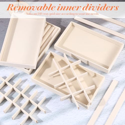 9 Pcs Stackable Jewelry Organizer Trays Velvet Jewelry Organizer for Drawer Adjustable Earring Necklace Ring Bracelet Display Storage Case, Beige