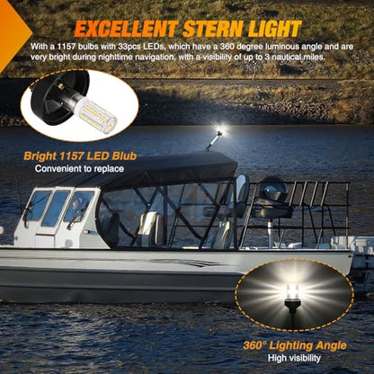 Nilight Marine Boat Stern Light 12Inch White Fold Down Anchor Lights 12V 24V Waterproof 360° Lighting Navigation Lamp for Fishing Sailboat Yacht Pontoon Speedboat Dinghy - color: 12Inch Boat Stern Light