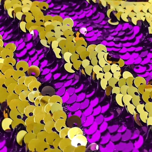 DUOBAO Reversible Flip Sequin Fabric - 0.5 Yard Purple to Gold Mermaid Sequins, Sparkly DIY Sewing Material for Decor - color: Gold to Purple, size: 0.5 Yard