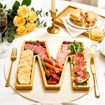 11" Wooden Letter M Platter Tray for Party Charcuterie Board Letters Serving Trays for Food Fruit Cupcake Reusable Fillable Dishes Plates for Birthday Anniversary Wedding Party Baby Shower Supplies - color: Letter M