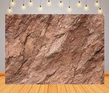 BELECO 7x5ft Fabric Brown Cliff Rock Backdrop Archeology Cave Wall Abstract Stone Wall Background for Theme Party Decorations Banner Kids Adults Portrait Photoshoot Home Decor Studio Props - size: 7x5ft