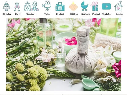 17x10ft Fabric Calming Floral Spa and Skincare Backdrop Relaxing Wellness Background for Bathroom Spa Day Self Care Event Party Decorations Beauty Photo Shoot Studio Props - size: 17x10ft