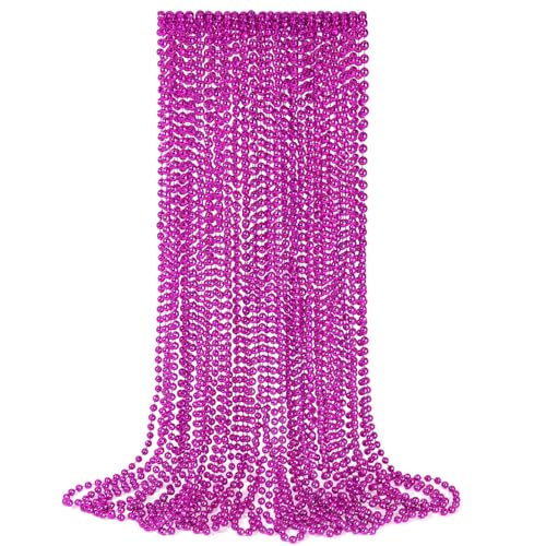 12 PCS Hot Pink Bead Necklaces, Pink Mardi Gras Bead, Cancer Awareness Beads Necklaces, Valentine Necklace, 33 Inch Party Beads for Mardi Gras Christmas Cancer Awareness Month Events Mother's Day Decor - color: Hot Pink, size: 12 Pcs