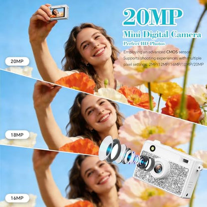 Mini Camera - 2K Mini Digital Camera with 16GB Card, Long Battery Life,Travel Vlog & Photo Shooting Anytime,Fashion Accessories, Necklace & Keychain Camera, Gifts for Friends and Women,White