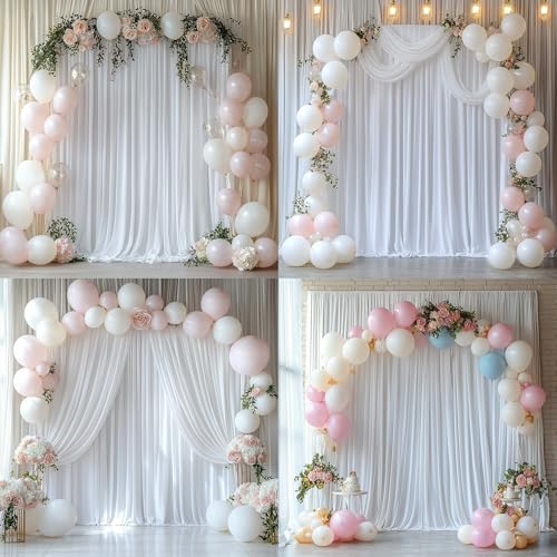 20FTx12FT White Wrinkle-Free Wedding Backdrop Curtain -Silky Washable White Polyester Drapes for Baby Showers, Birthday Parties, Photography, and Wedding Receptions-4 Panels 5FTx12FT - color: White, size: W5' x H12'(4 panels)