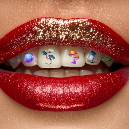Holiday Tooth Bling Tattoo – Temporary Tooth Gem Kit for Teeth – Safe for Teens & Adults, Removable Fun Fake Tooth Tattoo Stickers for Holiday Costume, Party & Cosplay (Fantasy) - color: Fantasy