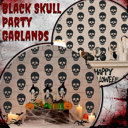 Xinnun Skull Party Decorations Black Skeleton Hanging Banners Garland Gothic Theme Banner Cutouts Ribbon Streamers for Halloween Spooky Funny Funeral Birthday Party Decor Supplies(Skull) - style: Skull