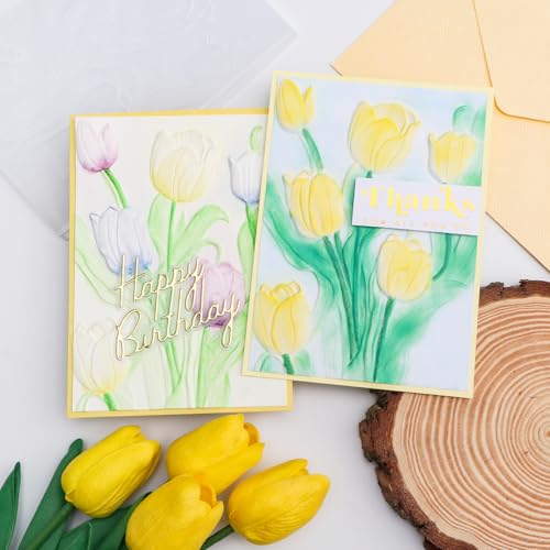 Briartw 3D Embossing Folder for Card Making Adding Textured Detail to Paper Crafting 6.3x4.5inch Clear Texture Plate Perfect for Heavyweight Cardstock (≥250gsm/92lb),Tulip Texture Template - color: Tulip