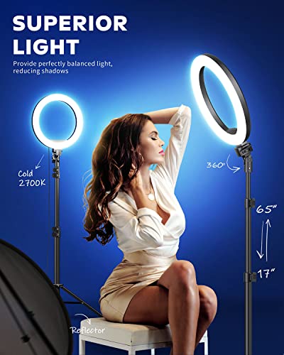 Kaiess 10.2" Selfie Ring Light with 65" Adjustable Tripod Stand & Phone Holder for Live Stream/Makeup, Upgraded Dimmable LED Ringlight for Tiktok/YouTube/Zoom Meeting/Photography - color: 10.2