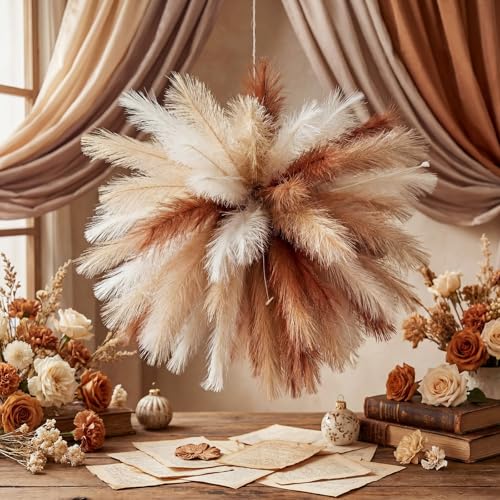 Beige Brown Pampas Grass Party Decoration for Wedding DIY Natural Boho Home Decor Pampas Grass Hanging Decoration for Crafts Wedding Bridal Shower Cafe Photo Props - color: Beige