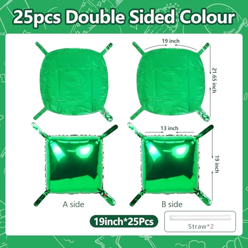 NISOCY 25PCS Green Square Foil Balloons Wall Backdrop Double Sided Green Christmas Balloons Tunnel Arch Kit for Baby Shower Birthday Anniversary Summer Party Decoration - color: E01 - Green, size: 25PCS