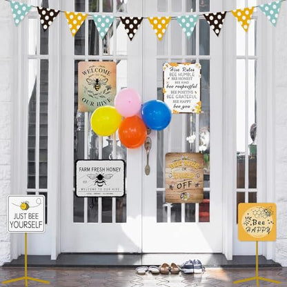 WERNNSAl 9PCS Bee Birthday Party Decorations - Honey Bee Signs Decoration for Kids Girls Farm Bee Birthday Party Funny Bumble Bee Hive Decor for Happy Bee Day Baby Shower Supplies Bee Sign Posters on Garden Home Yard Wall Decor - style: Bee A002