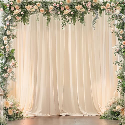 8x10FT Champagne Backdrop Curtains for Wedding Parties, Wrinkle Free Polyester Photography Backdrop Drapes for Baby Shower Birthday Parties Stage Background Stand Decorations 4x10ft,2 Panels - color: Champagne, size: W4' x H10'(2 Panels)