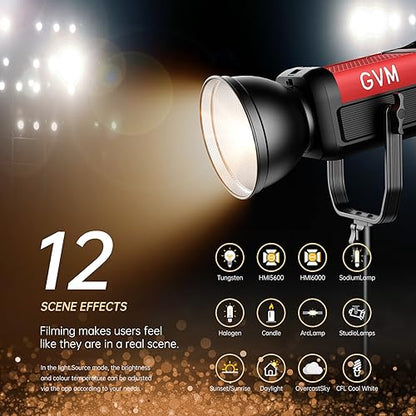 GVM 300W Photography Lighting Bi-Color Video Light with Bowens Mount Lantern Softbox and Stand CRI 97+ CCT 2700K~6800K 12 Lighting Scenes App Control Studio Lights for Photography - color: softbox