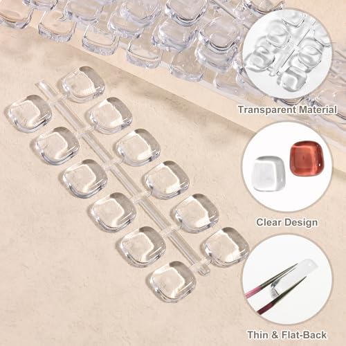 SUTOKAKA 240Pcs Solid Rounded Square Nail Polish Swatches Mini Display Cards Crystal Clear Glass Nail Color Swatch Dots Chart Tips for Nail Salon Training Practicing Beginners Professionals