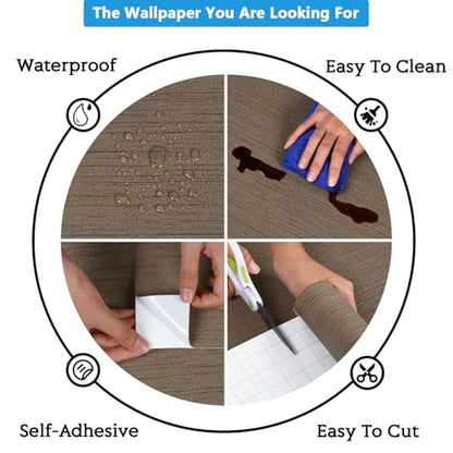 CRE8TIVE Dark Brown Grasscloth Wallpaper Textured Wallpaper Stick and Peel Brown Contact Paper Waterproof Self Adhesive Removable Linen Fabric Contact Paper for Living Room Cabinets Shelves 12"x354" - color: Dark Brown, size: 12" x 354"