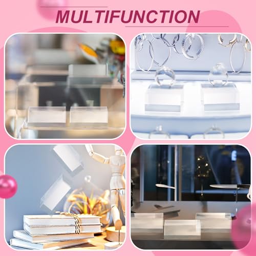 Vicenpal 4 Pieces Acrylic Square Display Block 2 x 1 Inches Clear Polished Cube Jewelry Stand Ring Showcase Holder Base