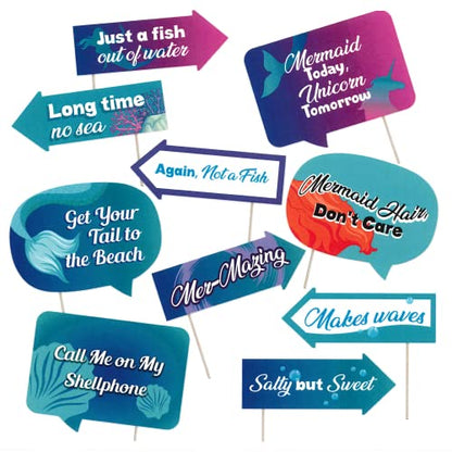Funny Mermaid Photo Booth Props - Little Mermaid Themed Decorations for Baby Shower or Birthday Party - Under The Sea Funny Photography Supplies - Selfie Props with Sticks - 10pcs