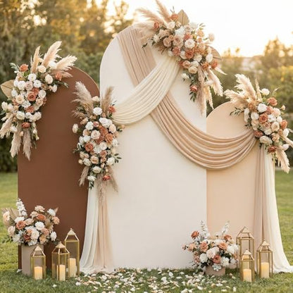 SmoothNovelty Set of 3 Wedding Arch Cover 4ft/5ft /6ft Spandex Fitted Wedding Arch Stand Covers 2 Sided Round Top Backdrop for Birthday Party Baby Shower Ceremony Banquet(Beige, Brown, White) - color: Beige, Brown, White