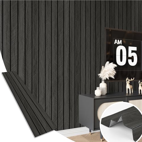 Black Wood Panels for Wall Self Adhesive Wood Slat Wall Panel 11.8"x196" Soundproof Wooden Grain Contact Paper Herringbone Slat Shiplap Wallpaperf for Bedroom Dinner Backsplash Ceiling - color: Grey/Black, size: 11.8" x 196"