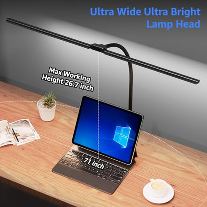 ShineTech LED Desk Lamp for Home Office, 5000K Bright Double Head Architect Task Lamps with Clamp, Dimmable Adjustable Flexible, Black - color: 5000K- Daylight White