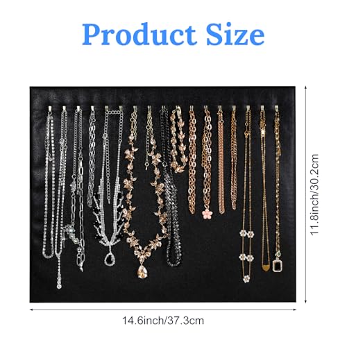 4 Pcs Black Jewelry Display Stands, Leather Necklace Organizer Boards with 17 Hooks for Selling, Shop Store Showcase, Chain Pendant Bracelet Storage