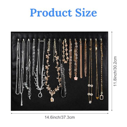 4 Pcs Black Jewelry Display Stands, Leather Necklace Organizer Boards with 17 Hooks for Selling, Shop Store Showcase, Chain Pendant Bracelet Storage