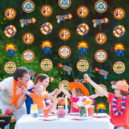Xinnun Dart Battle Party Decorations Wars Garlands Banners Bullet Target Gun Theme Banner Cutouts Ribbon Streamers for Dart Battle Birthday Party Supplies Favors - style: Dart