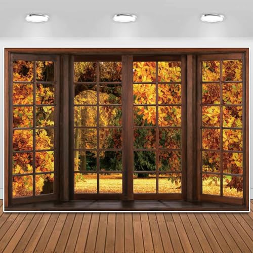 Fall Window Backdrop Autumn Landscape Forest Photography Background Thanksgiving Season Natural Scenery Banner Decoration Photo Studio Booth Props 5X3FT - color: Fall 002, size: 5x3ft