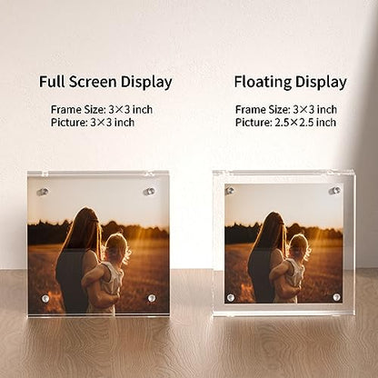 Sezanrpt Acrylic Picture Frames 3x3, 3 x 3 inch picture frame for 3x3 or 2x2 Pictures, Clear Double Sided Thick Photo Frames Desktop Pictures Display Small Tips Holder - size: 3'' x 3''