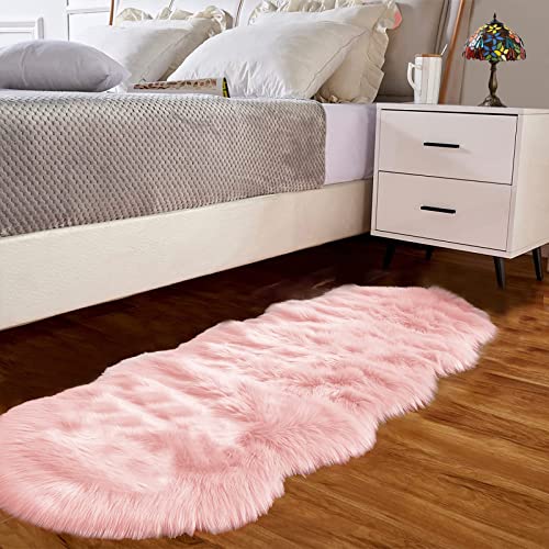 Goolela Pink Fur Rug for Bedroom Sheepskin Rug 2x6 Fluffy Runner Rug Dorm Fuzzy Furry Cute Shag Rug Decor Washable Sheepskin - color: Light Pink, size: 2' x 6' (Sheepskin)